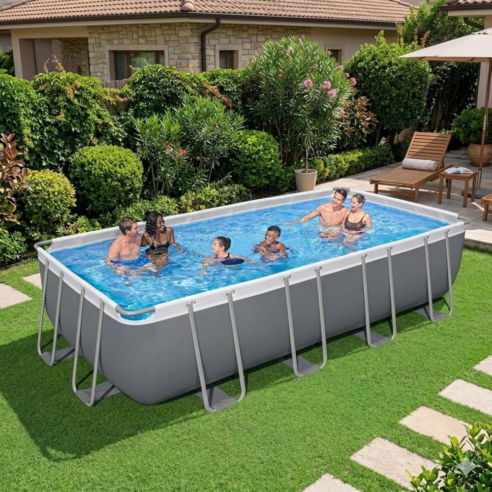 Pool Ladder Above Ground - مجموعة حوض سباحة مستطيل الشكل بإطار
