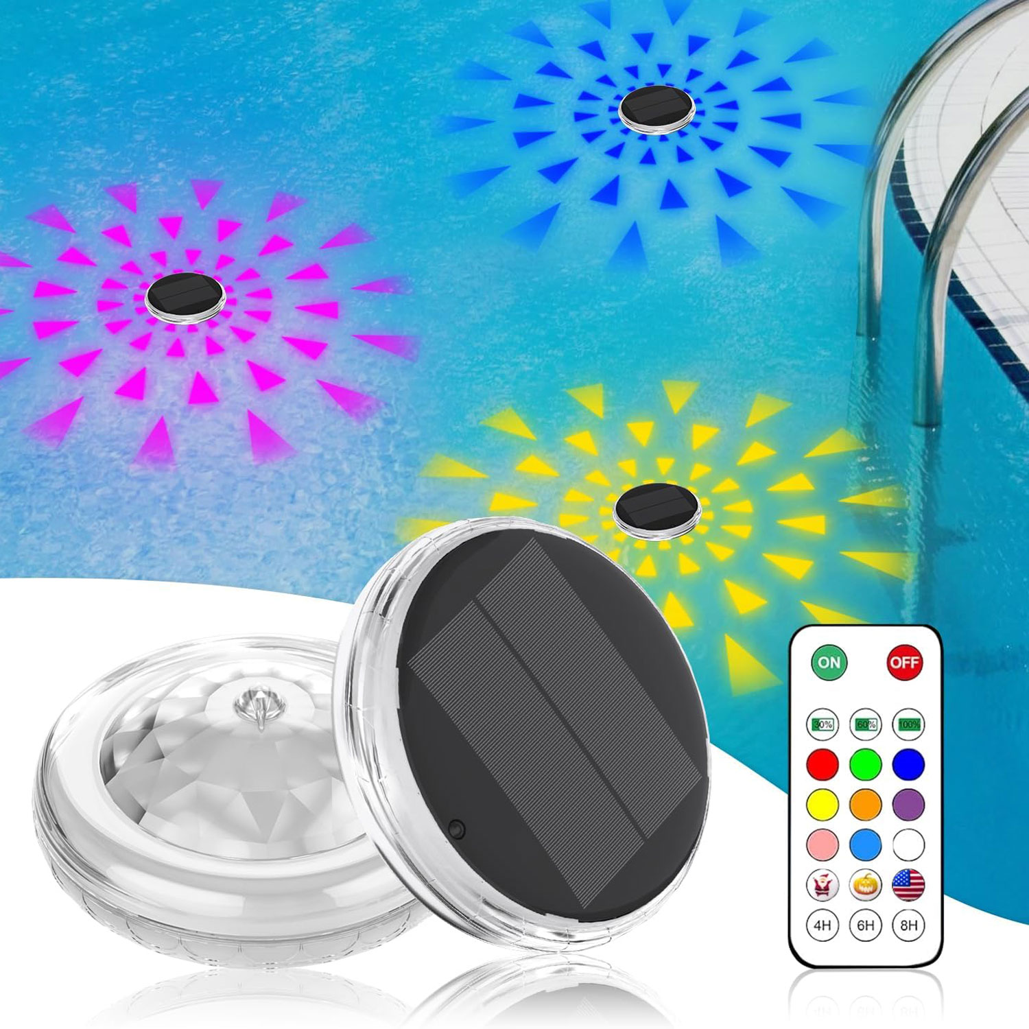 أضواء حمام السباحة، عائمة بالط - مراجعة Pool Light Solar Rechargeable وسعره