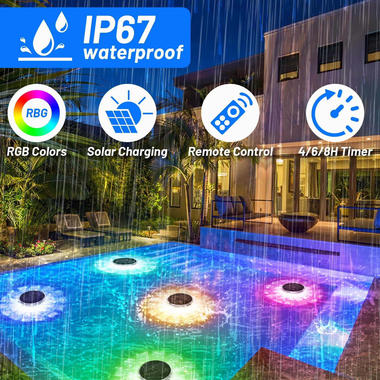 أضواء حمام السباحة، عائمة بالط - مراجعة Pool Light Solar Rechargeable وسعره