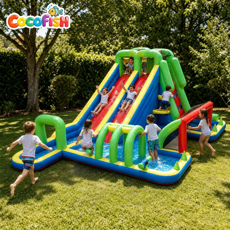 كوكوفيش حديقة مائية قابلة للنف - مراجعة Water Slide Inflatable وسعره